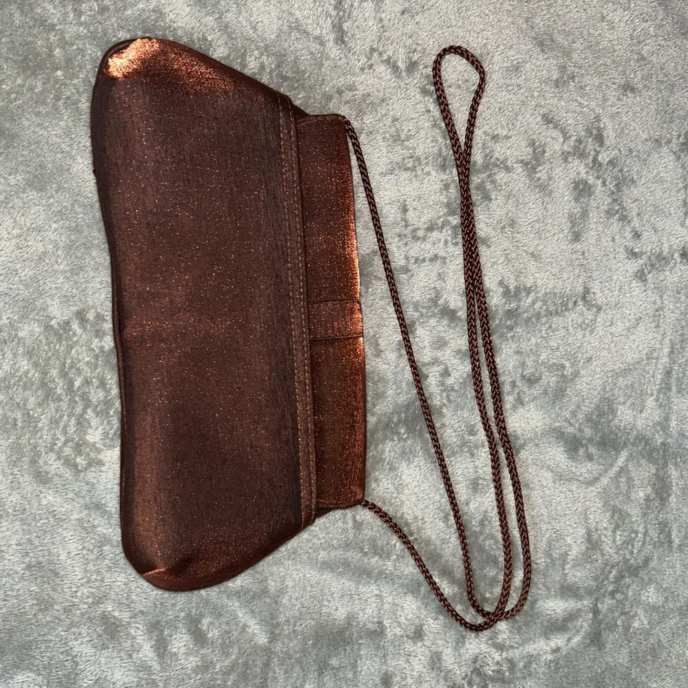 Gunne Sax Brown Clutch Wristlet with Metallic Clasp